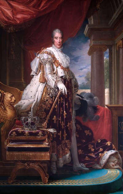 Portret króla Francji Karola X w szatach koronacyjnych, ok. 1824 r. autorstwa Francois Pascal Simon Gerard