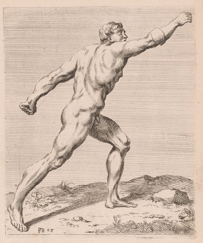 Gladiator Borghese, widok z boku, zwrócony w prawo [tab. 28] autorstwa Francois Perrier