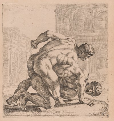 Medici Wrestlers, widok z boku, zwrócony w prawo [tablica 35] autorstwa Francois Perrier