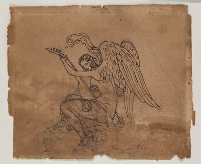 Alegoryczna postać z lutnią, ok. 1825 (tusz i kreda na papierze) autorstwa Francois Rude
