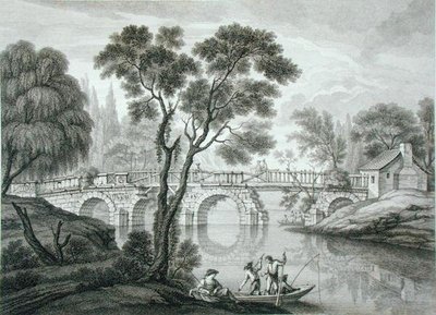 Projekt Ruinous Bridge do ogrodu w Syon House, opublikowany 1778 (rycina) autorstwa Francois Vivarez