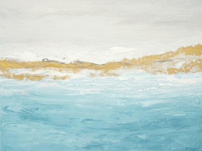 Abstrakcyjny pejzaż morski „Blue Gold” autorstwa Françoise Wattré