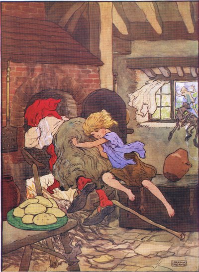 Małgosia szybko wepchnęła ją do piekarnika, z książki Jaś i Małgosia wydanej przez Blackie & Son Limited, ok.1940 autorstwa Frank Adams