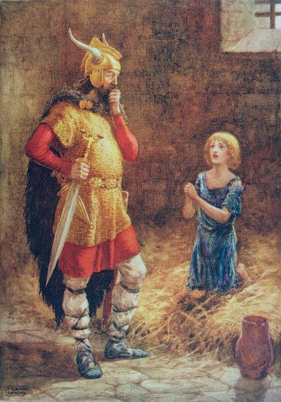 Havelock prosi o miłosierdzie Godarda, z "Havelock the Dane", zilustrowane w "Opowiadaniach dla dzieci od poetów" przez M. Dorothy Belgrave i Hildę Hart. autorstwa Frank Adams