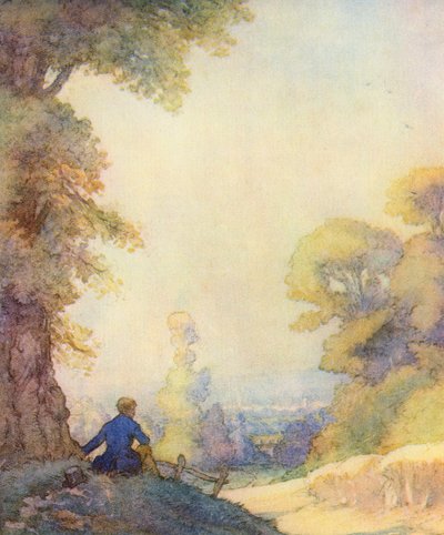 Ilustracja do The Scholar-Gipsy autorstwa Matthew Arnolda (kolor lito) autorstwa Frank Adams