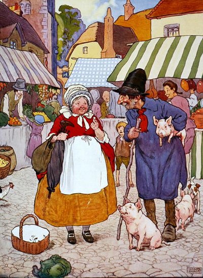 Ilustracja z „Pięknej księgi rymowanek, opowiadań i obrazków”, wydanej przez Blackie & Son (kolor lito) autorstwa Frank Adams