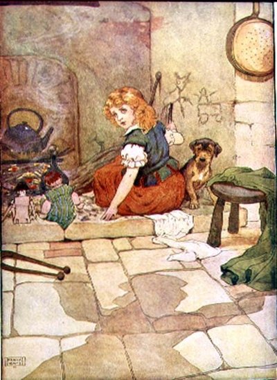Mała Polly Flinders z „My Nursery Story Book”, wyd. przez Blackie & Son (ilustracja książkowa) autorstwa Frank Adams