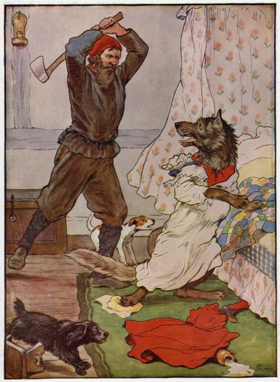 Czerwony Kapturek (litografia kolorowa) autorstwa Frank Adams