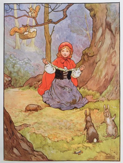 Czerwony Kapturek, ilustracja z „Pięknej księgi rymowanek, opowiadań i obrazków”, autorstwa Franka Adamsa, wydanej przez Blackie and Son autorstwa Frank Adams