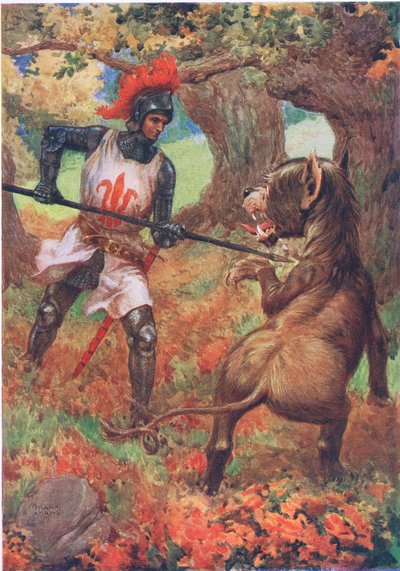„Sir Calidore and the Blatant Beast” z „The Faery Queen” Edmunda Spencera ilustrowany w „Childrens Stories from the Poets” M.D.Belgrave