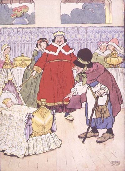 Śpiąca królewna z książki „My Nursery Story Book”, wyd. przez Blackie & Son (ilustracja książkowa) autorstwa Frank Adams