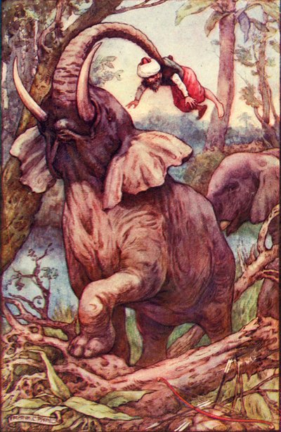 Zwierzę podniosło mnie trąbą i położyło na ramionach, ok. 1930. autorstwa Frank C. Pape