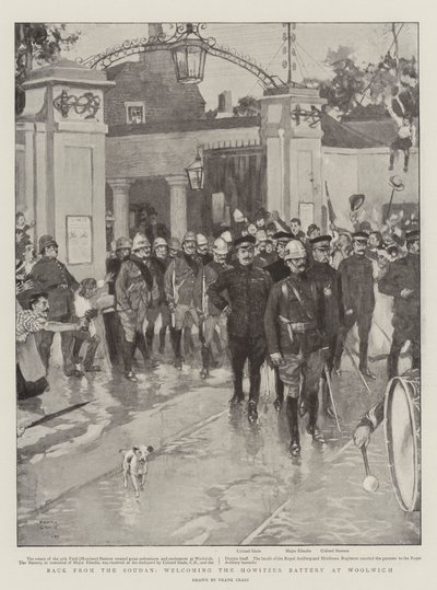 Powrót z Soudanu, powitanie baterii haubic w Woolwich autorstwa Frank Craig