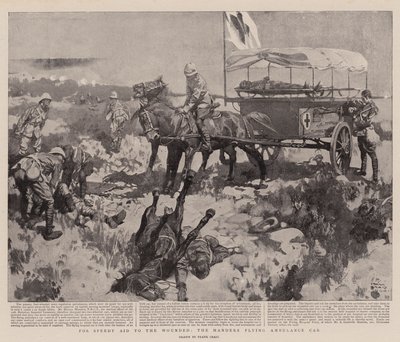 W przypadku szybkiej pomocy rannym, Manders Flying Ambulance Car (lito) autorstwa Frank Craig