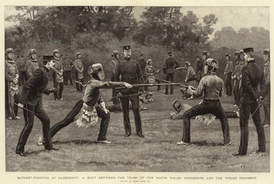 Walka bagnetowa w Aldershot, walka między drużynami South Wales Borderers a walijskim pułkiem autorstwa Frank Dadd
