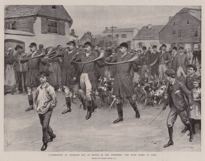 Obchody dnia św. Huberta w Bievre w Ardenach, polowanie na mszę autorstwa Frank Dadd