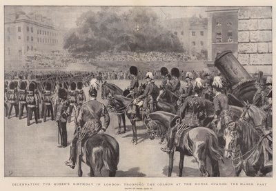 Obchody urodzin królowej w Londynie, ceremonia nadania sztandaru w Horse Guards, marsz w przeszłość autorstwa Frank Dadd