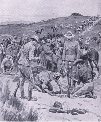 Searching for water, z After Pretoria: The Guerilla War, wydanej przez Harmsworth Bros Limited, 1901 autorstwa Frank Dadd