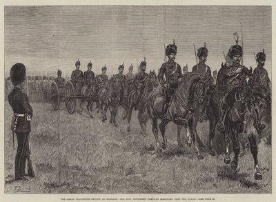 The Great Volunteer Review w Windsor, Honorowa Kompania Artylerii maszerująca obok Królowej autorstwa Frank Dadd