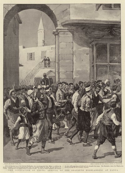 Okupacja Krety, przybycie górali z Seaforth do Canea autorstwa Frank Dadd