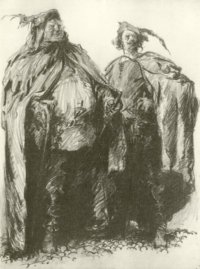 Sir John Falstaff i pistolet (grawiura) autorstwa Frank Gillett