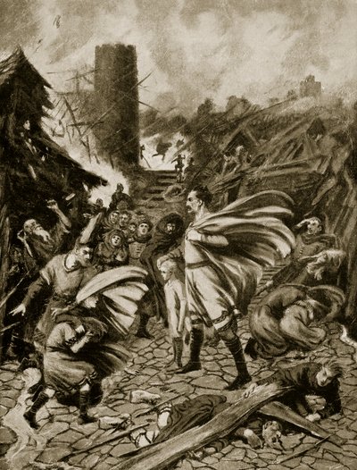 Wichura z 1091 r., Ilustracja z „Historii narodu brytyjskiego Hutchinsona”, ok. 1920 r. (Lito) autorstwa Frank Gillett