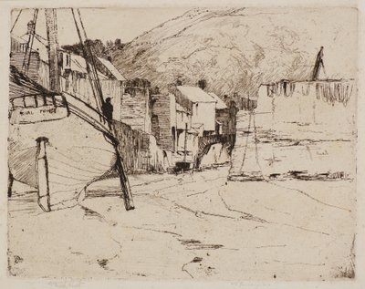 Port Polperro z mostem (akwaforta) autorstwa Frank and Goulding Frederick Short