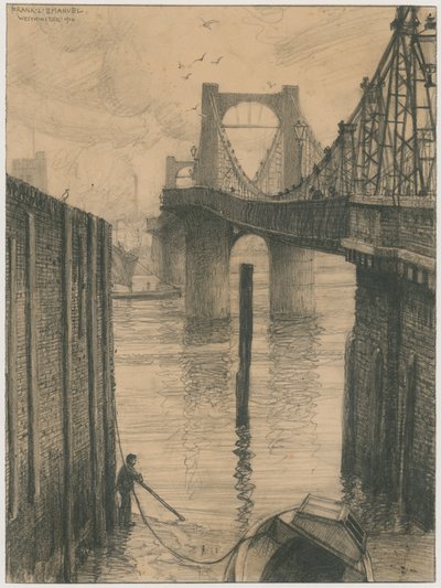 Chelsea Suspension Bridge (grawerunek) autorstwa Frank Lewis Emanuel