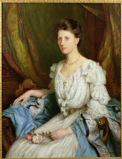 Portret edwardiańskiej damy, Rosalie Sinclair autorstwa Frank Moss Bennett