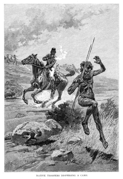 Native Troopers Dispersing A Camp, Australia, 1886. autorstwa Frank P. Mahony