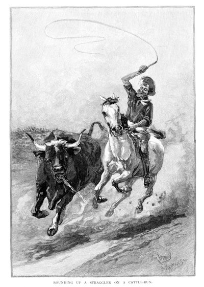 Zaokrąglanie marudera na wybiegu, Australia, 1886 r. autorstwa Frank P. Mahony