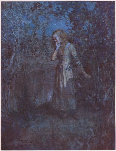 Światło zamieniło się w ciemność, a wieczór w noc, ok. 1920 r. (kolorowa litografia) autorstwa Frank Reynolds