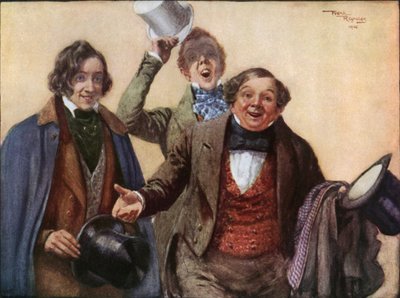 Pan Tupman, pan Snodgrass i pan Winkle (litografia kolorowa) autorstwa Frank Reynolds