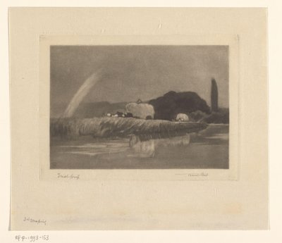 Bele siana na wozach nad brzegiem Tamizy Sianokosy nad Tamizą w pobliżu Wargrave autorstwa Frank Short (signed by artist)
