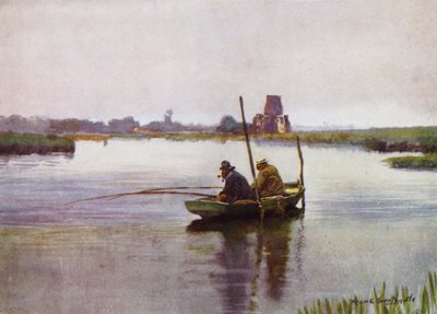 Norfolk Broads: łowienie leszczy w pobliżu opactwa św. Beneta (kolor lito) autorstwa Frank Southgate