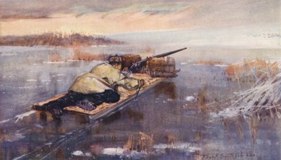 Wild Life in East Anglia: Wild-Fowling with a Stalking Sledge (kolorowa litografia) autorstwa Frank Southgate