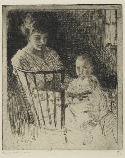 Matka i Dziecko (wytrawianie z suchą igłą) autorstwa Frank Weston Benson