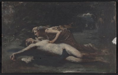 Pyramus i Thisbe, ok. 1875 (olej na drewnie) autorstwa François Alfred Delobbe