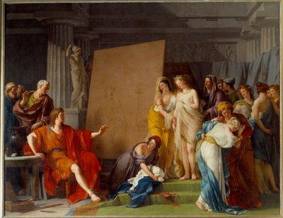 Malarz Zeuxis (lub Zeuxippos, grecki malarz, 464-398 pne) wybierający na modelkę najpiękniejsze dziewczyny z Crotone Painting Francois Andre Vincent (1746-1816) Sun. 3,2x4,1 m² autorstwa François André Vincent