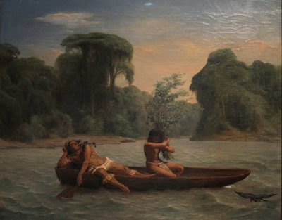Francuski: Deux indiens dans un canoë / Dwóch Indian w kajaku autorstwa François Auguste Biard