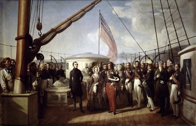 Królowa Wiktoria odebrała króla Ludwika Filipa I na pokładzie Jachtu Królewskiego, 2 września 1843 r autorstwa François Auguste Biard
