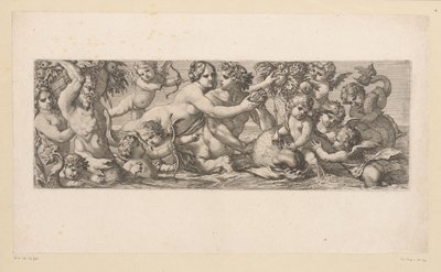 Bachus z satyrem, nereid i putti w wodzie Mitologiczne postacie nad wodą (tytuł serii) autorstwa François Bignon (attributed to)
