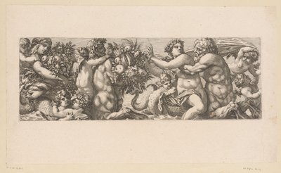 Bachus z satyrami i nereidami w wodzie Mitologiczne postacie nad wodą (tytuł serii) autorstwa François Bignon (attributed to)