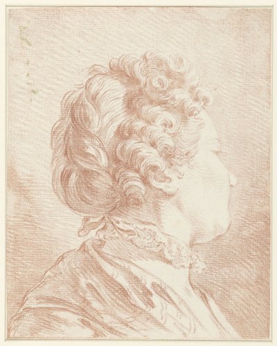 Głowa kobiety zwrócona w prawo z koronkowym kołnierzem autorstwa François Boucher (possibly)