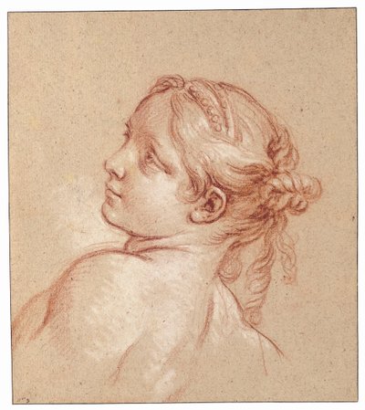 Dziewczyna, długość biustu, jej głowa przechylona w lewo autorstwa François Boucher