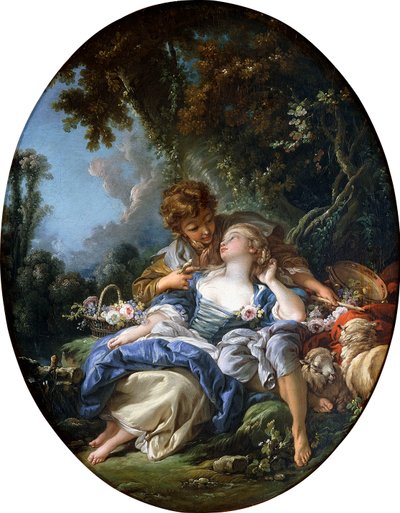 Pasterz i pasterka w Dalliance w zalesionym krajobrazie, 1761 autorstwa François Boucher