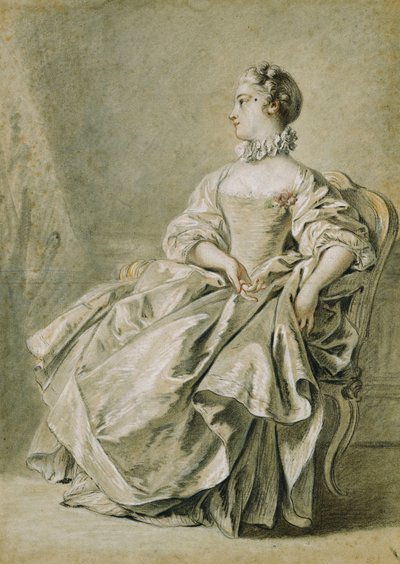 Młoda kobieta siedząca w profilu po lewej stronie, autorstwa François Boucher