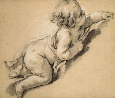 Putto leżące w prawo, połowa XVIII wieku. autorstwa François Boucher