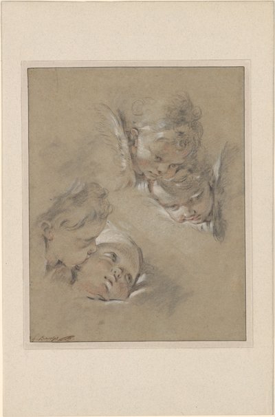 Boucher - Cztery głowy cherubinów, III, 104b autorstwa François Boucher