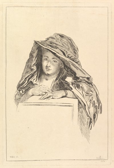 Popiersie Portret kobiety w płaszczu z kapturem, XVIII wiek. autorstwa François Boucher